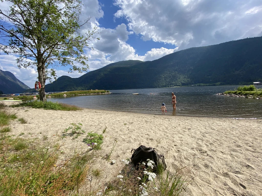 Summer beach by Lake Bandak in Dalen